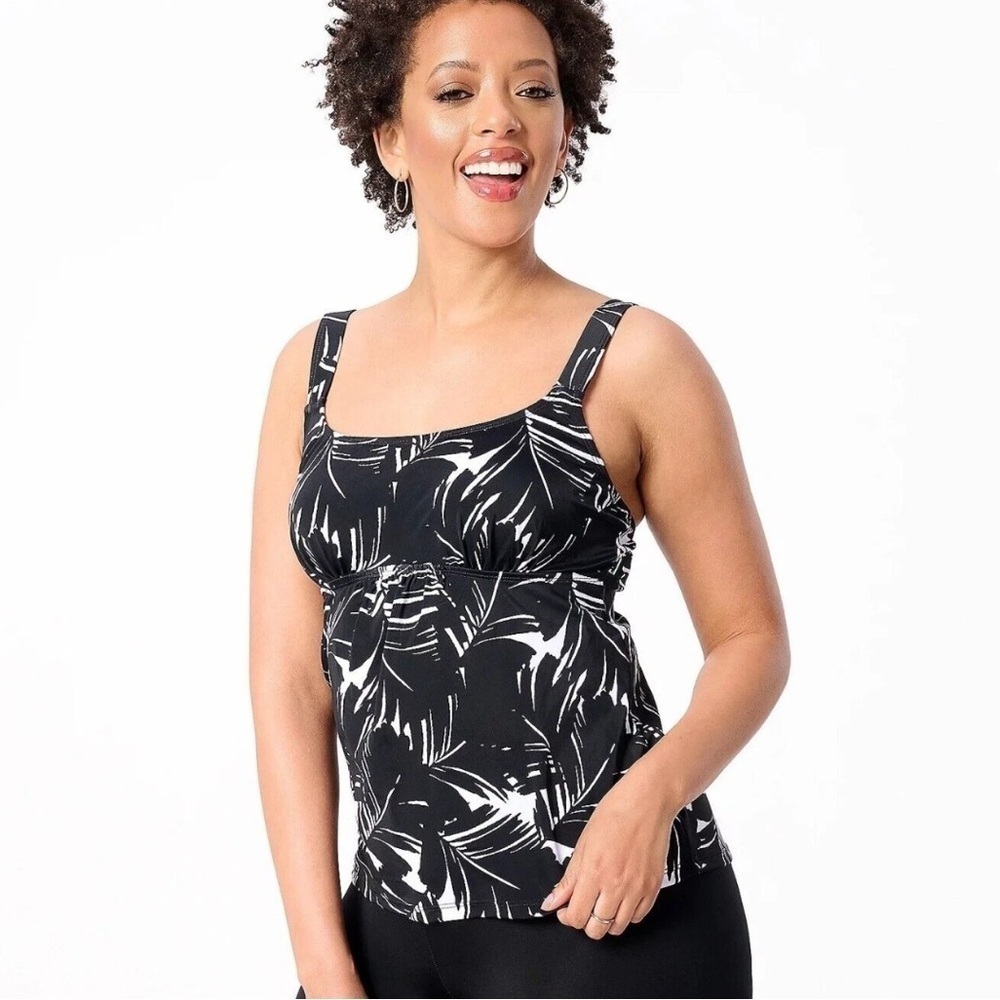 Kim Gravel x Swimsuits For All Scoop Neck Tankini Poolside Palm Plus Size 20W